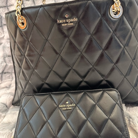 kate spade Handbags - Kate Spade Black Quilted Women's Bag Set EUC